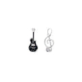 Mismatched Guitar and Treble Clef Silver Tone Stud Earrings view 5