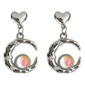 Silver Heart Stud Moon Drop Earrings Iridescent Orb Accents view 5