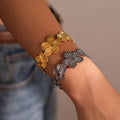 Five Petal Flower Open Cuff Bangle Gold Steel Pair view 2