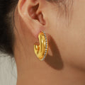 Thick C-Shape Hoop Earrings Crystal Rim Gold Or Steel view 3