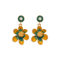 Blue Yellow Crystal Flower Cluster Drop Earrings For Women view 5