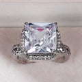 Silver-Tone Rectangular Crystal Halo Ring With Split Shank view 3