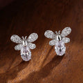 Gold Silver Bee Clear Oval Body Stud Earrings Pair view 1