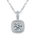 Cushion Double Halo Pendant Necklace White Gold Tone view 1
