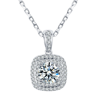 Cushion double halo pendant close-up on white background