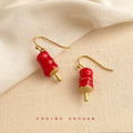 Gold Red Enamel Tanghulu Candy Skewer Hook Earrings Pair view 4