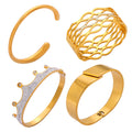 Crown Lattice Cuff Wide Bangle Bracelets Gold Steel view 5