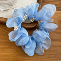 Pearl Bead Chiffon Flower Scrunchies White Blue Pink view 3