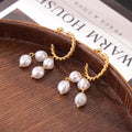 Gold Twisted Rope Imitation Pearl Drop Stud Earrings view 1