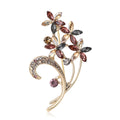 Curled Stem Crystal Flower Bouquet Brooch in Purple or Navy view 1