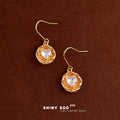 Gold Orange Molten Disc Heart Crystal Hook Earrings Pair Style view 1