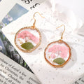 Pink Pressed Flower Resin Earrings Gold Hooks 8 Style Mix view 3
