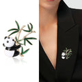 Panda Climbing Green Bamboo Enamel Brooch in Gold Tone view 2