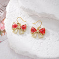 Gold Bow Pressed Flower Resin Drop Earrings Blue Red 2 Styles view 3