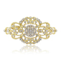 Symmetrical Crystal Filigree Bar Brooch in Gold or Silver Tone view 1