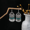 Ninety-Three Silver Tone Bead Feather Ethnic Dangle Earrings view 2