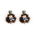 Bow Bear and Faux Fur Pom Pom Earrings in Four Colors view 5