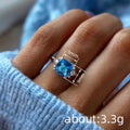 Blue Square CZ Side Stone Ring Three Tones Sizes 6-10 view 4