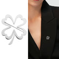 Flat Four Leaf Clover Brooch in Gold or Silver Tone view 2