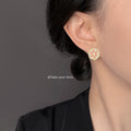 Gold Enamel Chinese Flower Coral Sage Stud Earrings view 2