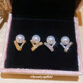 Pearl and Geometric Stud Earrings in Two Metal Tones view 4