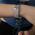 Wide Hinged Bangle Cutout Oval Links Clear Crystal Accents view 7
