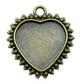 Bow Border Heart Cabochon Pendant Tray in Antique Bronze Metal Finish view 1