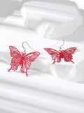 Silver Tone Oversized Openwork Butterfly Hook Earrings view 6