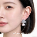 Silver Zircon Snowflake Pearl Drop Earrings White Tone view 2