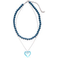 Blue Bead Double Strand Translucent Heart Pendant Necklace view 5