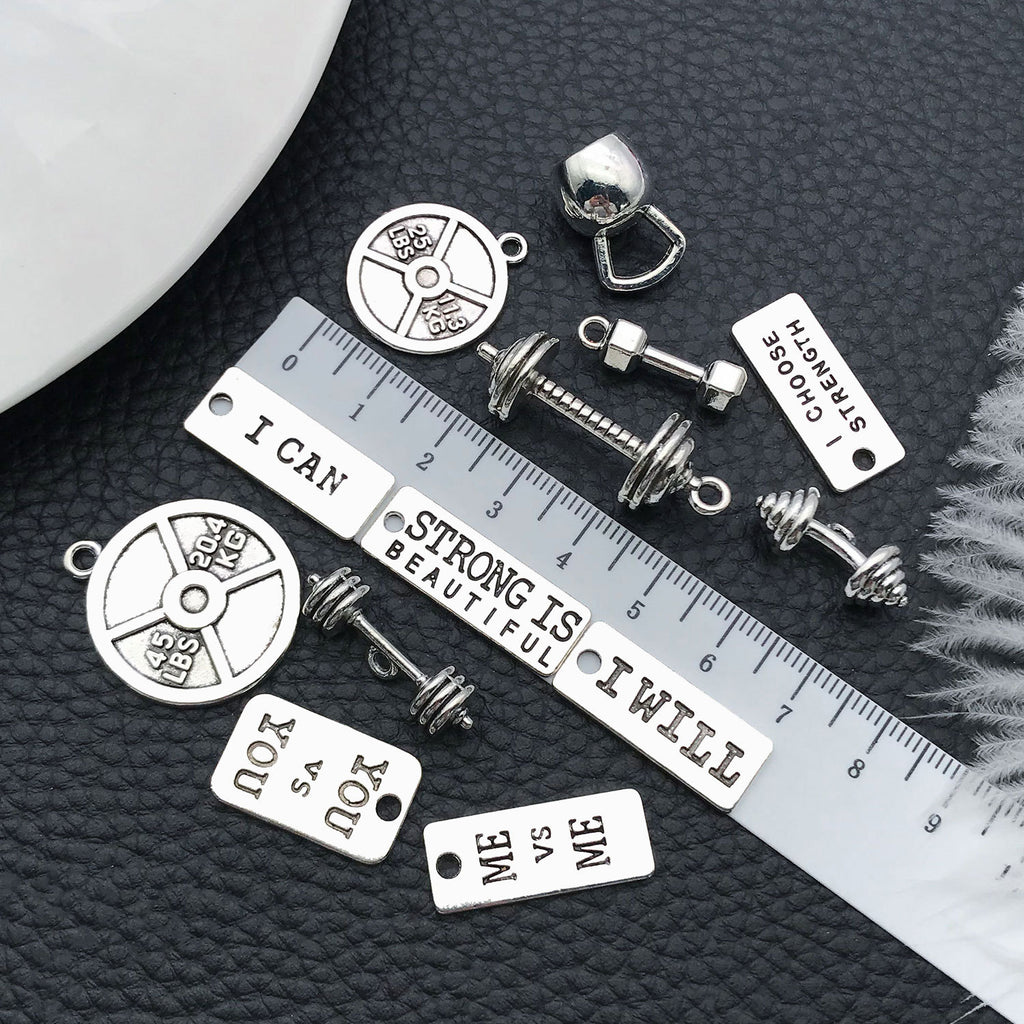 Zinc Alloy Antique Silver Dumbbell Weightlifting Charm Pendant for DIY Keychain Necklace Earrings