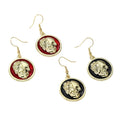 Gold Tone Red or Black Skull Portrait Disc Drop Earrings view 5