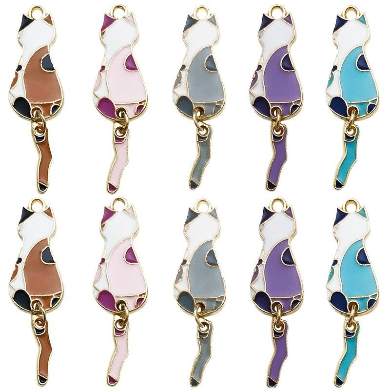 Multicolor Enamel Zinc Alloy Cartoon Cat Charm Pendant for Bracelet Earring DIY