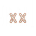 X Shape Clear Pave Stud Earrings Three Metal Tones view 8