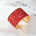Gold Tone Wide Glitter Adjustable Cuff Bracelets with Bordered Edges view 8
