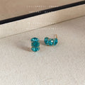 Gold Tone Aqua Blue Triple Stone Cluster Stud Earrings For Women view 4