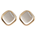 Gold-Tone Rounded Square White Cat-Eye Stud Earrings view 5