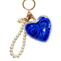Rose Filled Clear Heart Keychains with Pearl Loops in Eleven Options view 5