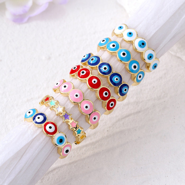 Gold Tone Open Band Evil Eye Adjustable Rings in Seven Styles