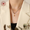 Steel Curb Chain Gold Ball U-Bar Toggle Pendant Necklace view 3