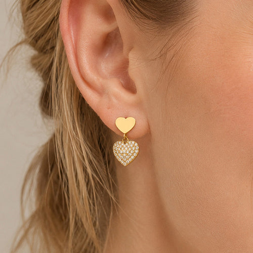 Display view of crystal heart hoop earrings in main image 2.