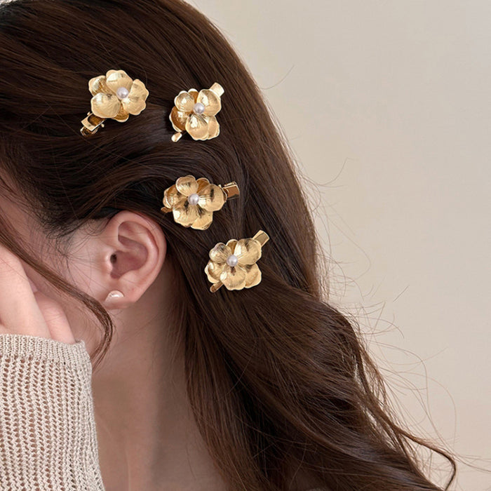 Metal Flower Pearl Hair Clip Bobby Pin Sets 2 Styles
