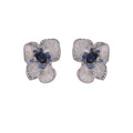White Translucent Flower Blue Stone Silver Tone Stud Earrings view 5