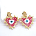 Gold Tone Pearl Outline Heart Evil Eye Stud Drop Earrings view 6