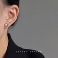 Silver Mini Flower Stud Earrings Black White Centers view 2
