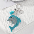 Rhinestone Wine Glass Dolphin and Boot Tassel Clip Keychains view 3