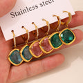 Gold Hoop Drop Earrings Cushion Czech Glass Pave Hoops view 3
