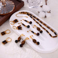 Tiger Eye Tube Bead Necklace And Gold Accent Earrings Set view 4
