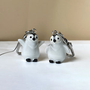 White Resin Baby Penguin Figure Keychain Carabiner