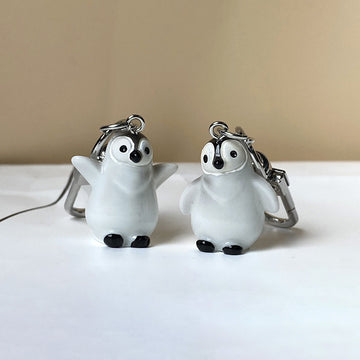 White Resin Baby Penguin Figure Keychain Carabiner